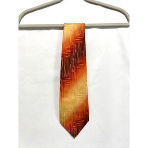 WEMBLEY Tie Vintage 60’s Polyester Wide Brown orange yellow Retro MCM Career Art